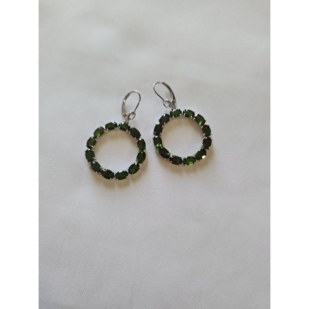JTV Chrome Diopside White Topaz Earrings 11ct Rhodium over Silver Dangle Circle